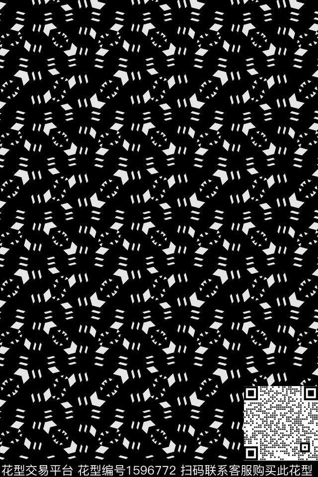 几何黑白传统印花华亿平台下载（图片编号: 1596772） - 瓦栏（Walan）