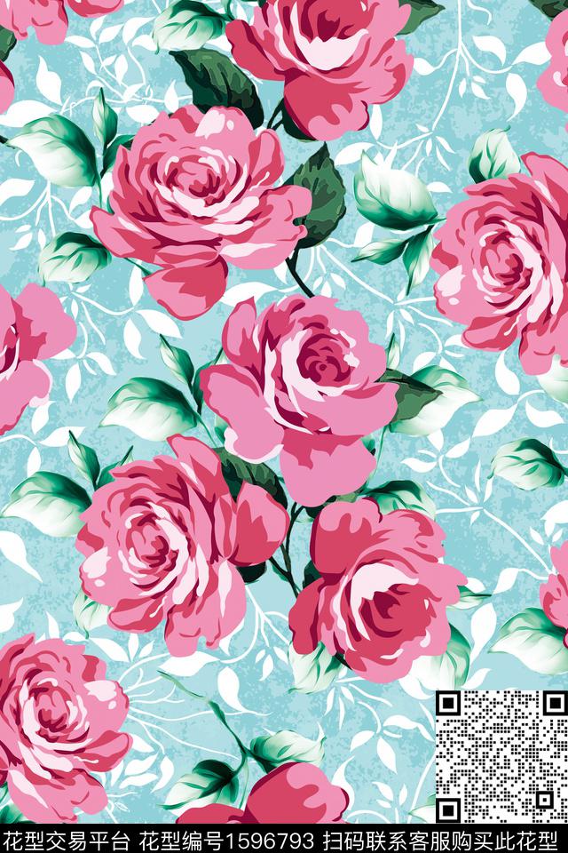 花卉春夏华亿平台玫瑰花数码印花华亿平台下载（图片编号: 1596793） - 瓦栏（Walan）