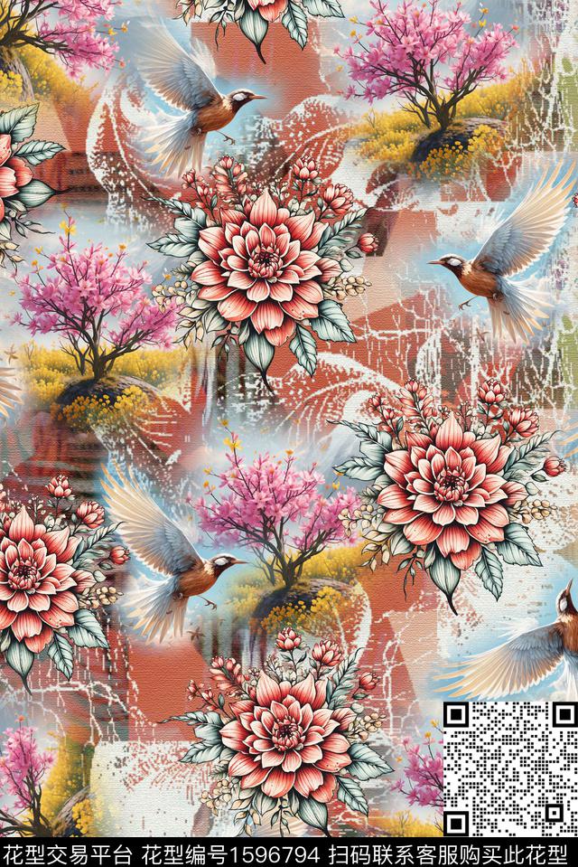 花卉鸟中老年数码印花华亿平台下载（图片编号: 1596794） - 瓦栏（Walan）