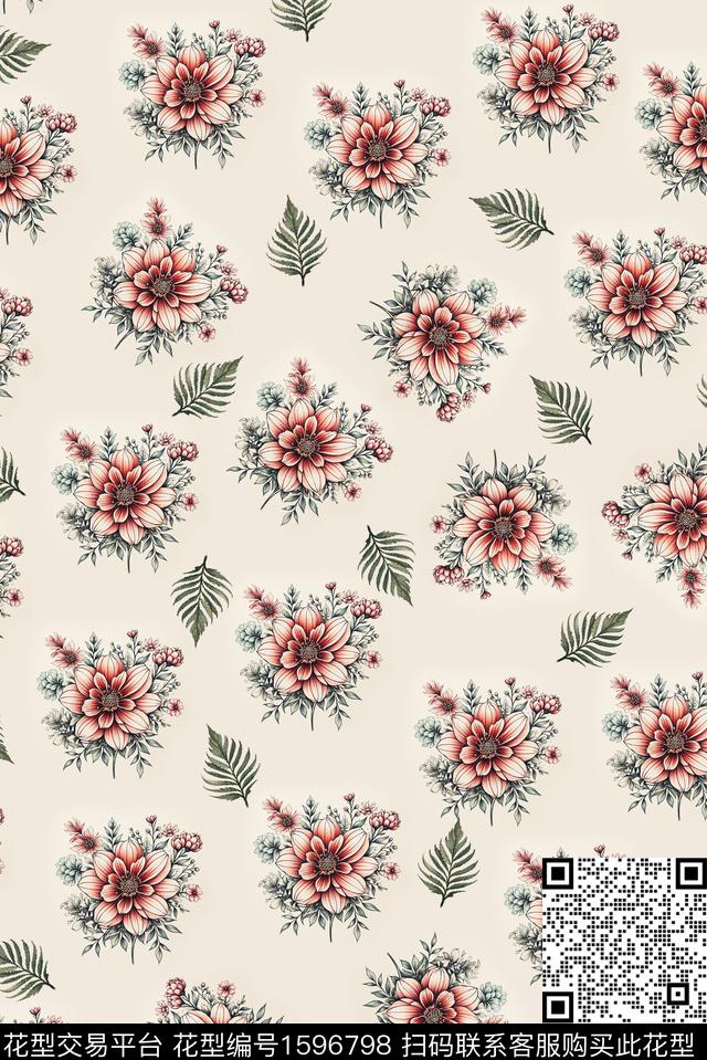 花卉小碎花叶子数码印花华亿平台下载（图片编号: 1596798） - 瓦栏（Walan）