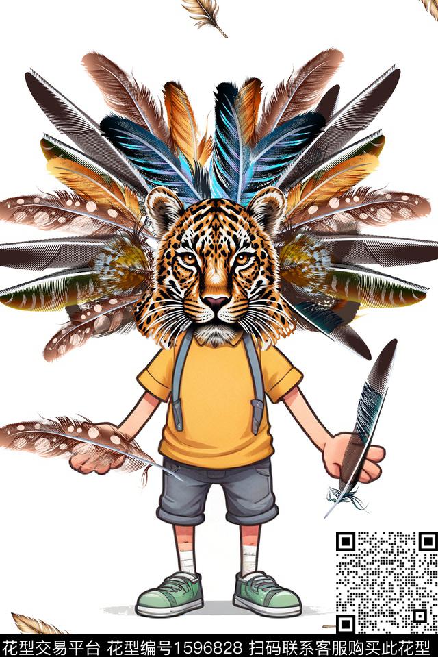 豹子羽毛卡通人物数码印花华亿平台下载（图片编号: 1596828） - 瓦栏（Walan）