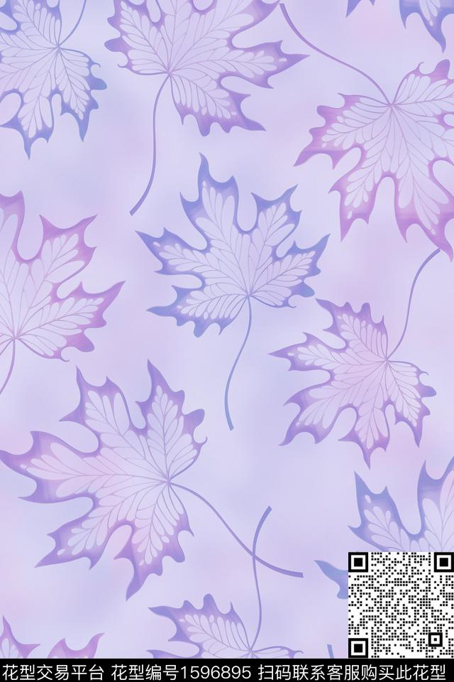 清爽绿植树叶枫叶数码印花华亿平台下载（图片编号: 1596895） - 瓦栏（Walan）