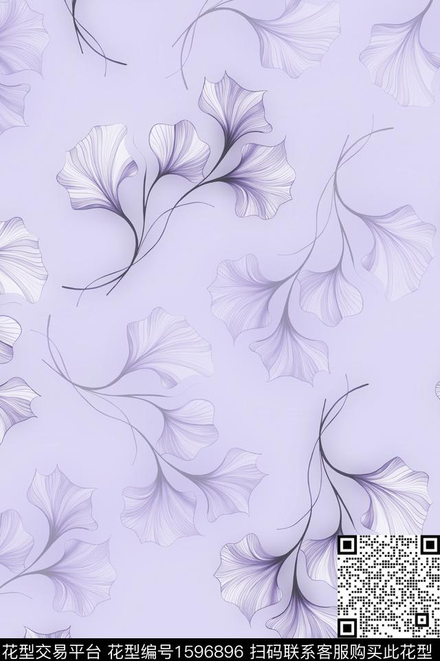 清爽绿植树叶银杏叶数码印花华亿平台下载（图片编号: 1596896） - 瓦栏（Walan）