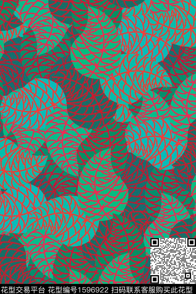 抽象叶子线条数码印花华亿平台下载（图片编号: 1596922） - 瓦栏（Walan）