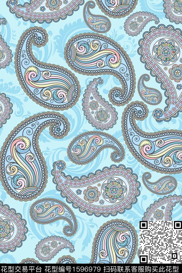 民族风剪影佩斯利数码印花华亿平台下载（图片编号: 1596979） - 瓦栏（Walan）