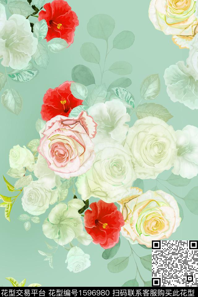 大花清爽底花卉花卉数码印花华亿平台下载（图片编号: 1596980） - 瓦栏（Walan）