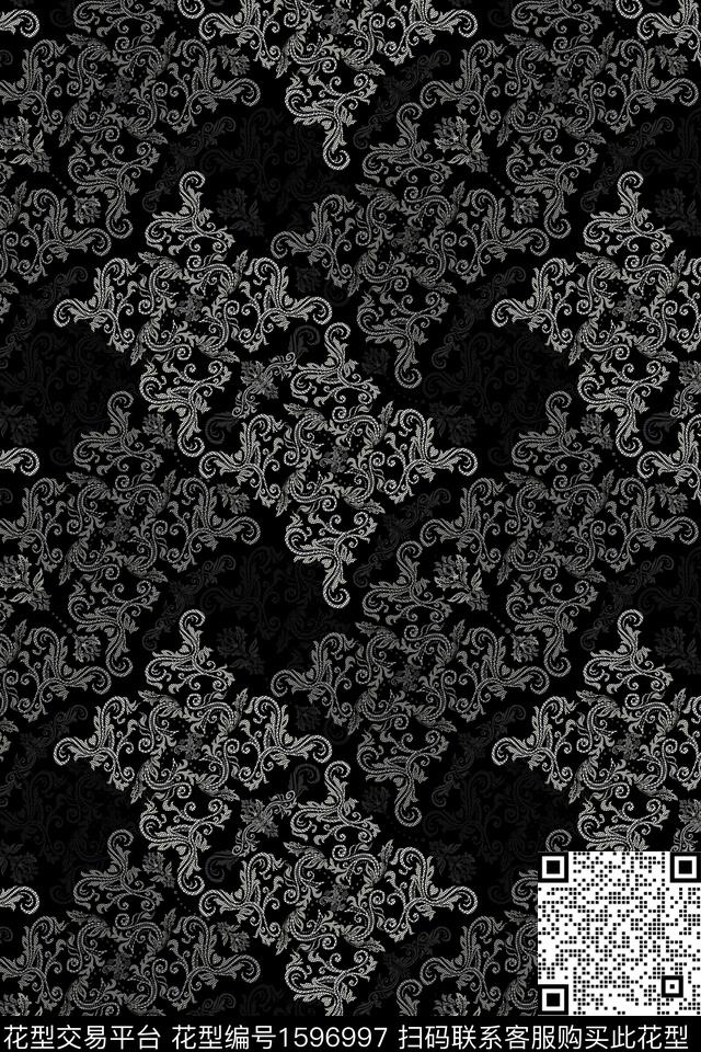 古典花纹真丝民族风数码印花华亿平台下载（图片编号: 1596997） - 瓦栏（Walan）