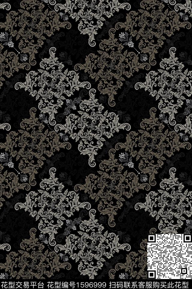 古典花纹真丝民族风数码印花华亿平台下载（图片编号: 1596999） - 瓦栏（Walan）