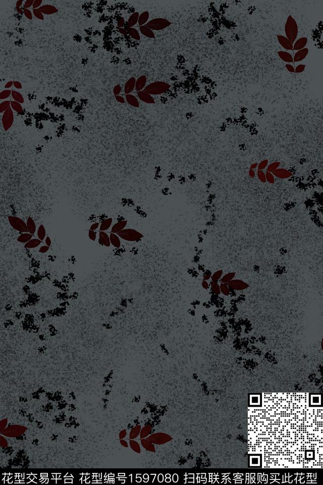 肌理叶子抽象数码印花华亿平台下载（图片编号: 1597080） - 瓦栏（Walan）