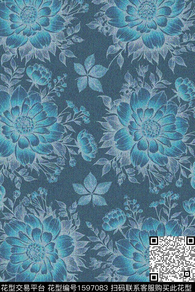 大花花卉肌理数码印花华亿平台下载（图片编号: 1597083） - 瓦栏（Walan）