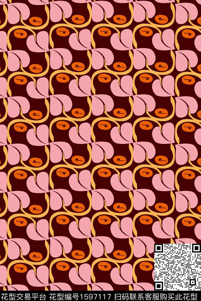 眼睛几何叶子传统印花华亿平台下载（图片编号: 1597117） - 瓦栏（Walan）