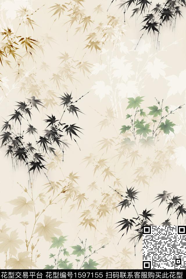 中国风竹子水墨风数码印花华亿平台下载（图片编号: 1597155） - 瓦栏（Walan）