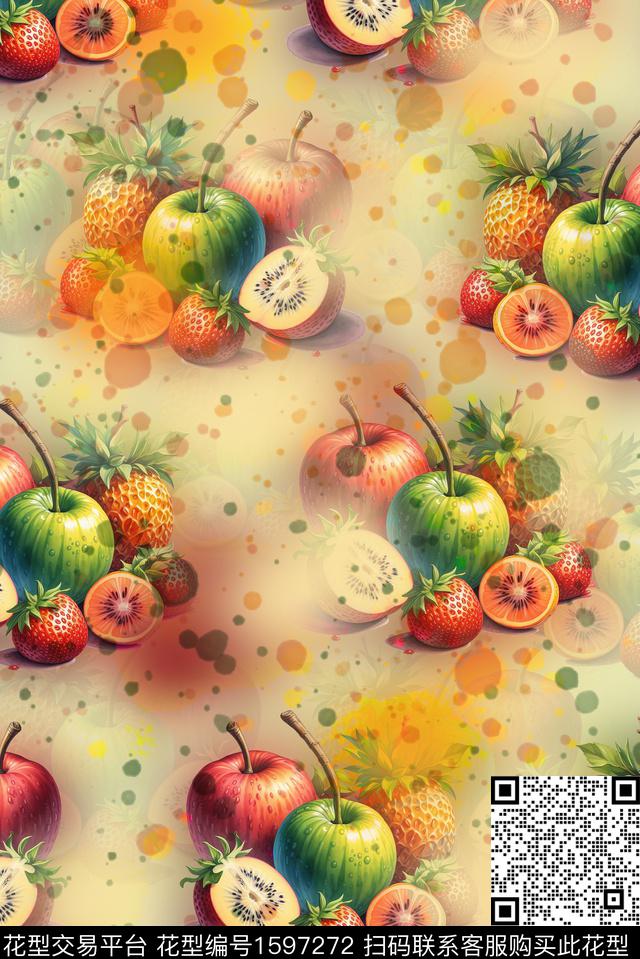 水彩水果趣味数码印花华亿平台下载（图片编号: 1597272） - 瓦栏（Walan）
