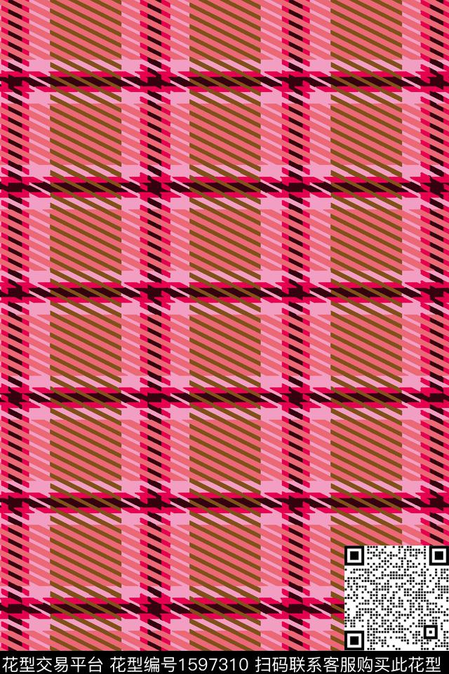 格子几何粉色传统印花华亿平台下载（图片编号: 1597310） - 瓦栏（Walan）