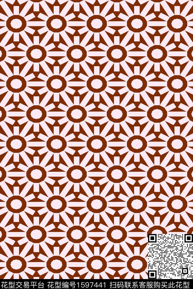 几何条纹花卉传统印花华亿平台下载（图片编号: 1597441） - 瓦栏（Walan）