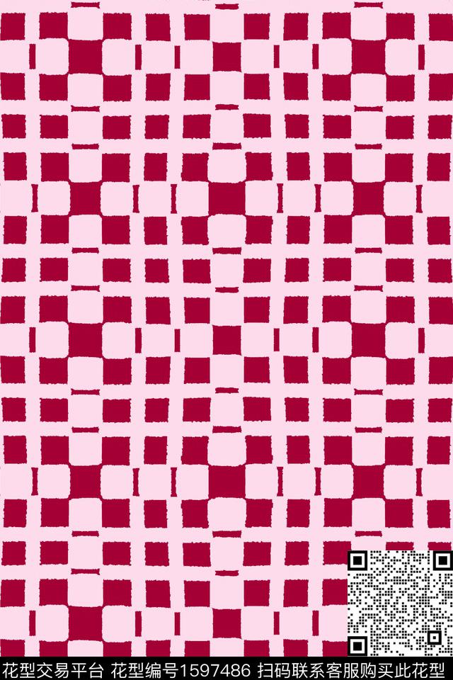格子几何粉色传统印花华亿平台下载（图片编号: 1597486） - 瓦栏（Walan）