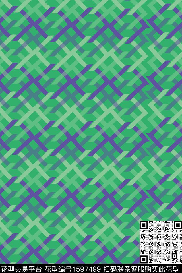 绿色交错条纹传统印花华亿平台下载（图片编号: 1597499） - 瓦栏（Walan）