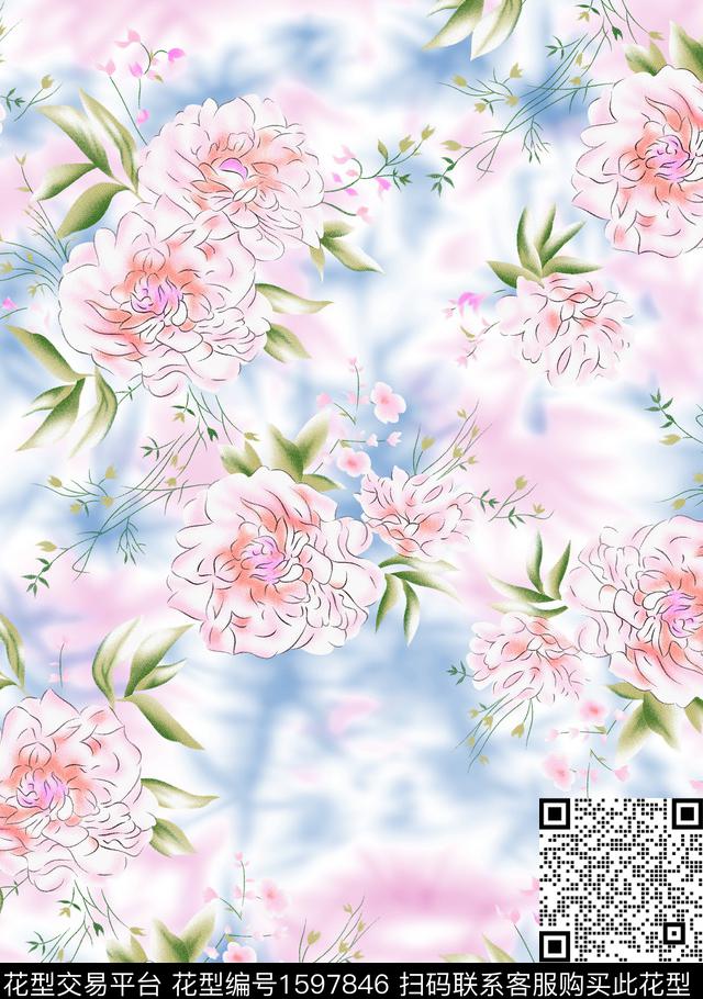 花卉清爽数码印花华亿平台下载（图片编号: 1597846） - 瓦栏（Walan）