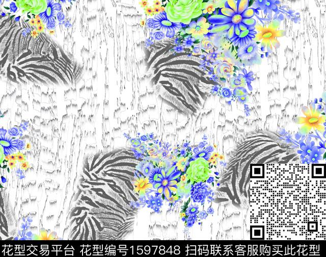 虎纹鳄鱼纹花卉数码印花华亿平台下载（图片编号: 1597848） - 瓦栏（Walan）