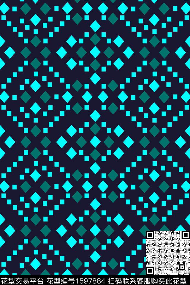 格子几何传统印花华亿平台下载（图片编号: 1597884） - 瓦栏（Walan）
