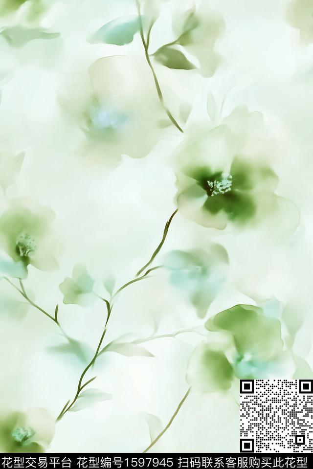 花卉水彩花卉朦胧花卉数码印花华亿平台下载（图片编号: 1597945） - 瓦栏（Walan）