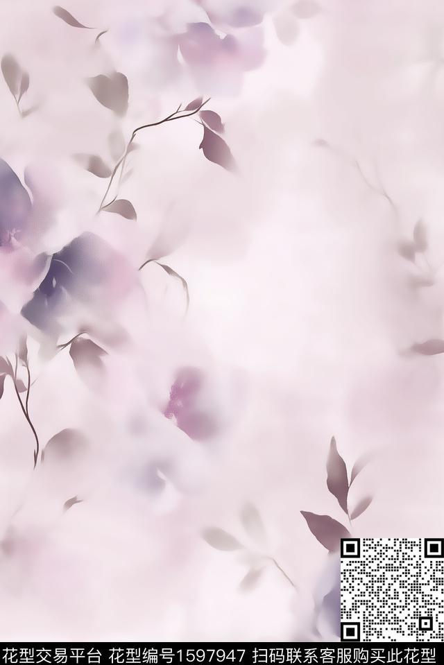 花卉水彩花卉朦胧花卉数码印花华亿平台下载（图片编号: 1597947） - 瓦栏（Walan）