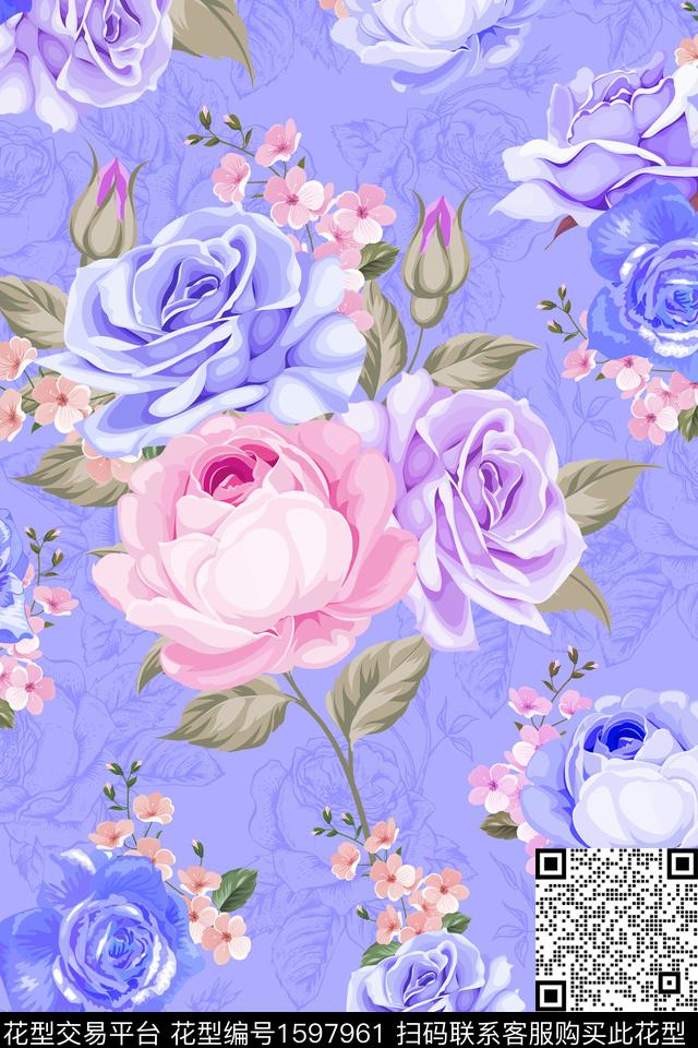 大花花卉春夏华亿平台数码印花华亿平台下载（图片编号: 1597961） - 瓦栏（Walan）