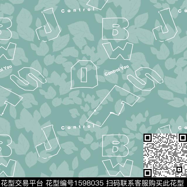 叶子休闲字母数码印花华亿平台下载（图片编号: 1598035） - 瓦栏（Walan）