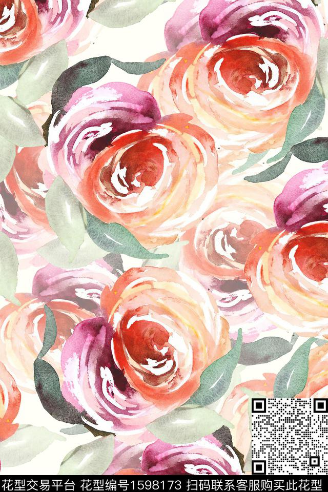 水彩花卉影花花卉数码印花华亿平台下载（图片编号: 1598173） - 瓦栏（Walan）