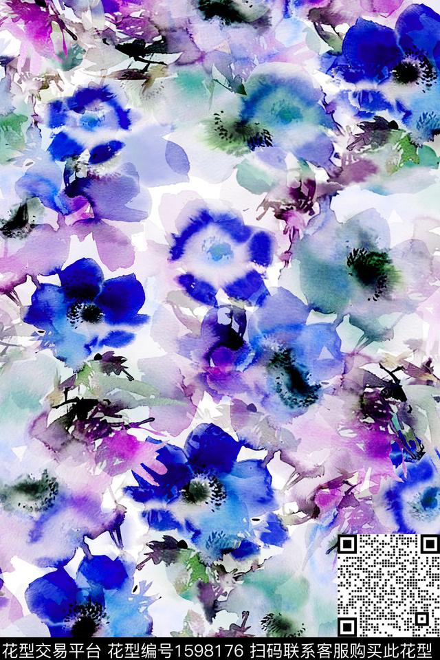 水彩花卉满版花卉花卉数码印花华亿平台下载（图片编号: 1598176） - 瓦栏（Walan）
