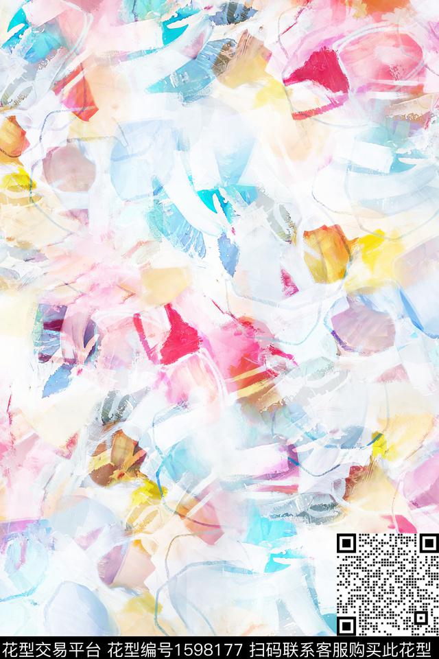 水彩涂鸦抽象数码印花华亿平台下载（图片编号: 1598177） - 瓦栏（Walan）