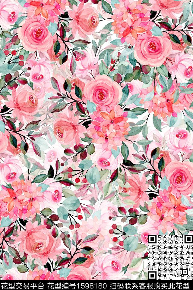 水彩花卉满版花卉花卉数码印花华亿平台下载（图片编号: 1598180） - 瓦栏（Walan）