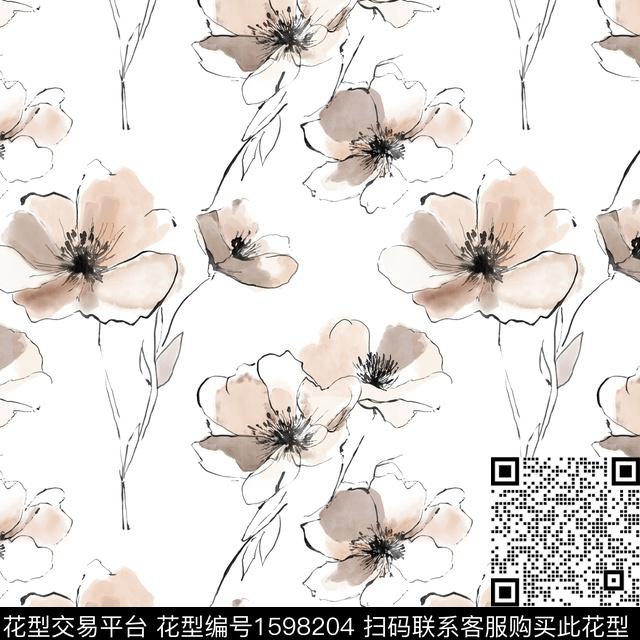 花卉水彩花卉线条花卉数码印花华亿平台下载（图片编号: 1598204） - 瓦栏（Walan）