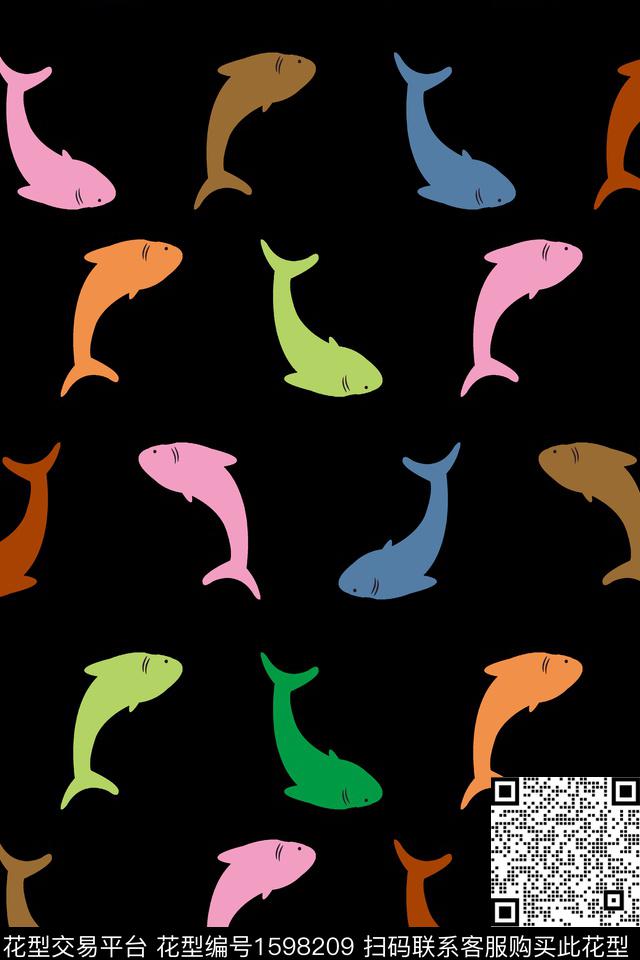 鲨鱼鱼炫彩传统印花华亿平台下载（图片编号: 1598209） - 瓦栏（Walan）