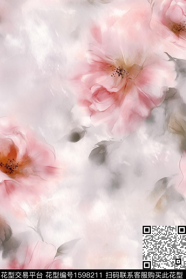 朦胧花卉水彩花卉花卉数码印花华亿平台下载（图片编号: 1598211） - 瓦栏（Walan）