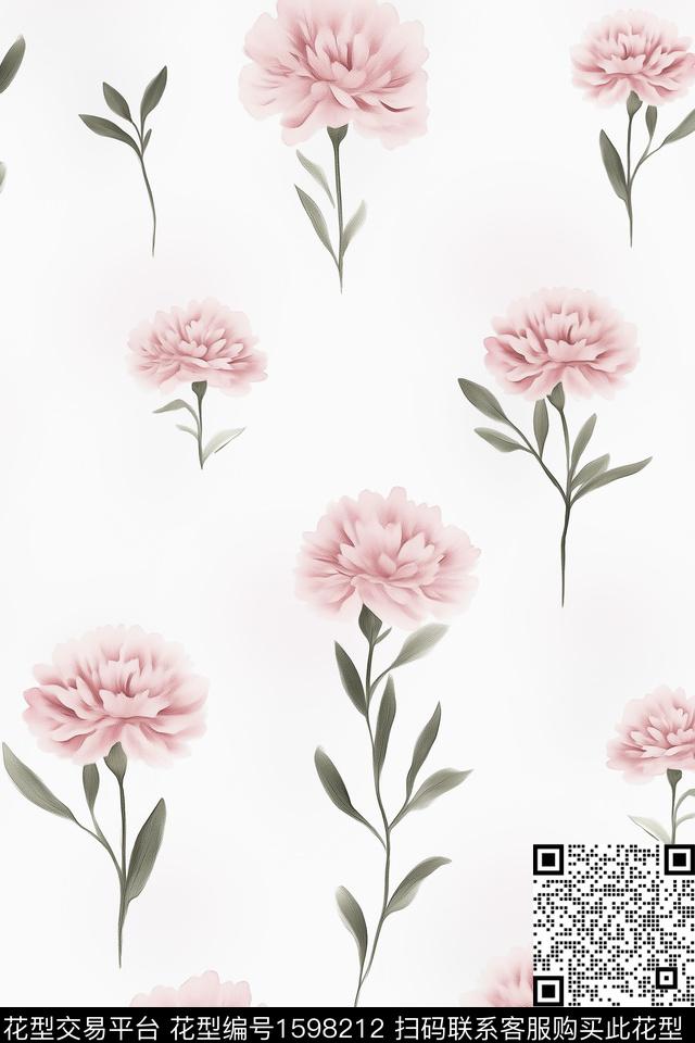 花卉白底花清爽底花卉数码印花华亿平台下载（图片编号: 1598212） - 瓦栏（Walan）