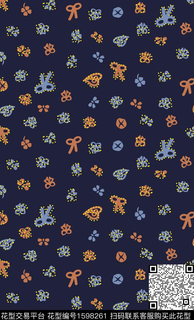 趣味小碎花蝴蝶结传统印花华亿平台下载（图片编号: 1598261） - 瓦栏（Walan）