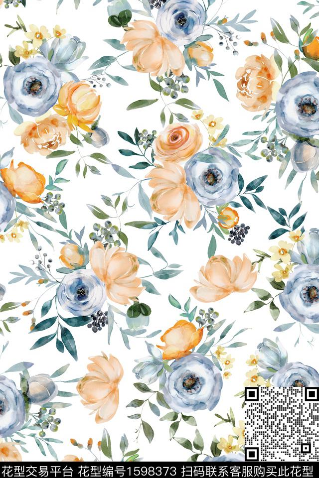 花卉水彩花卉手绘花卉数码印花华亿平台下载（图片编号: 1598373） - 瓦栏（Walan）