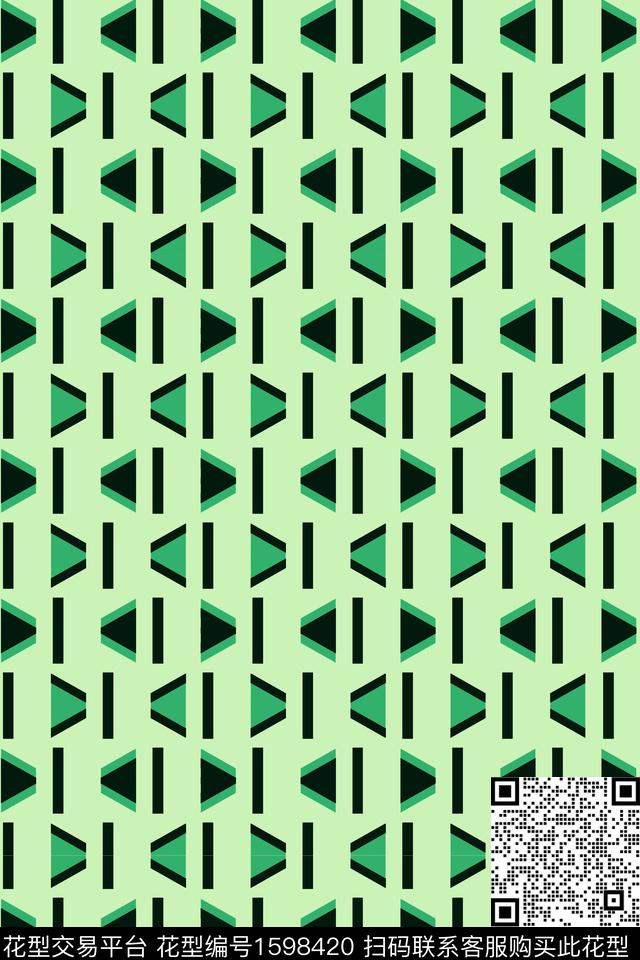 绿色几何条纹传统印花华亿平台下载（图片编号: 1598420） - 瓦栏（Walan）
