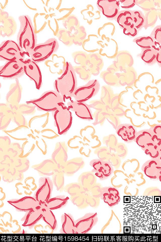 小清新清爽底花卉花卉数码印花华亿平台下载（图片编号: 1598454） - 瓦栏（Walan）