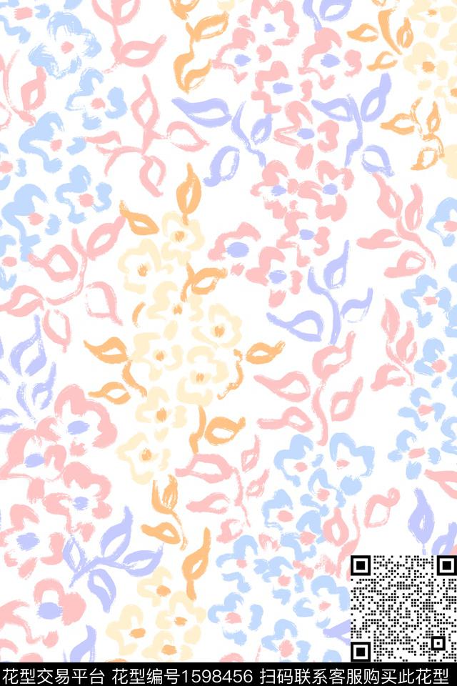 清爽底花卉小碎花线条花卉数码印花华亿平台下载（图片编号: 1598456） - 瓦栏（Walan）