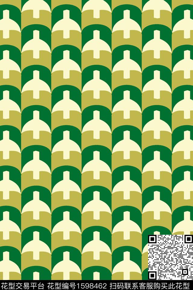 绿色几何传统印花华亿平台下载（图片编号: 1598462） - 瓦栏（Walan）