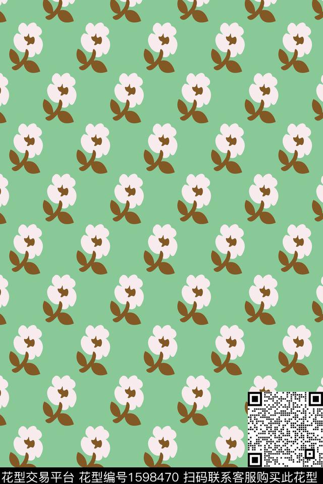 花卉小碎花绿色传统印花华亿平台下载（图片编号: 1598470） - 瓦栏（Walan）