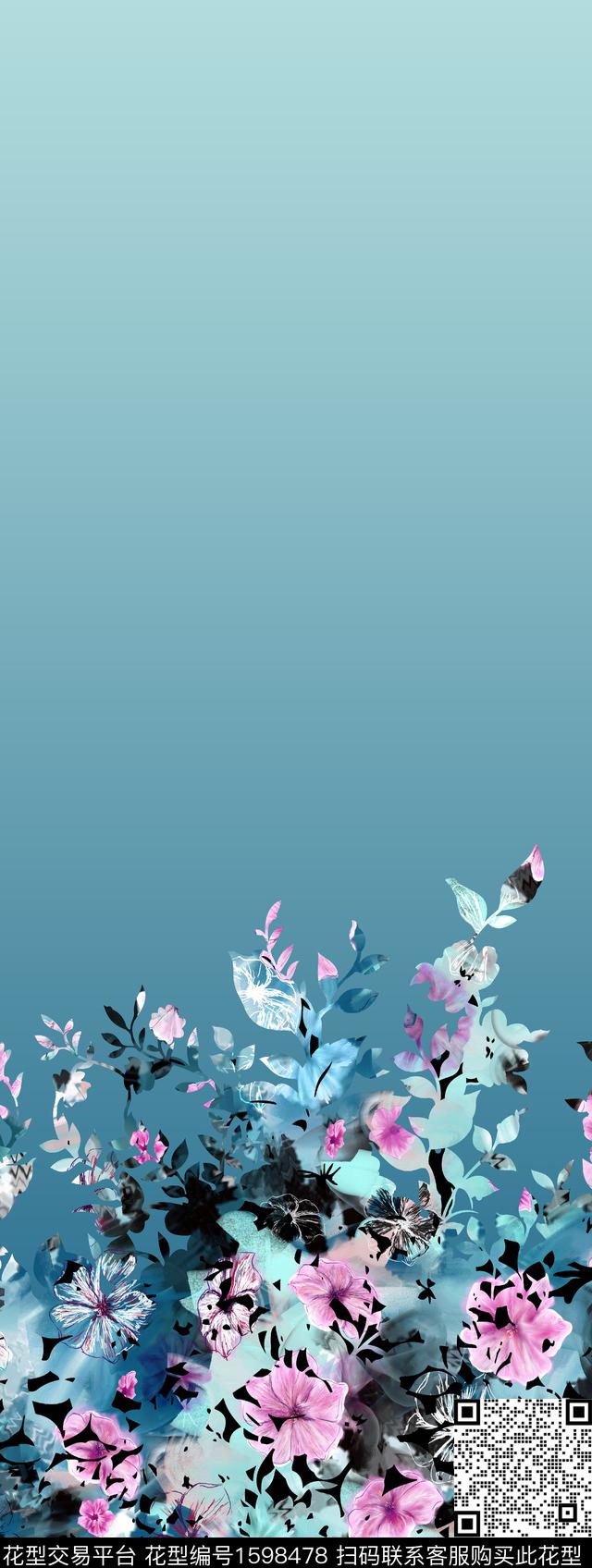 定位花水墨风花卉数码印花华亿平台下载（图片编号: 1598478） - 瓦栏（Walan）