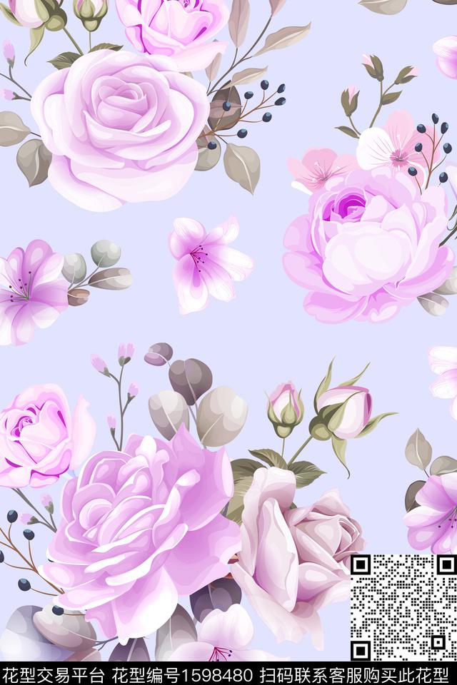 清爽底花卉花卉春夏华亿平台数码印花华亿平台下载（图片编号: 1598480） - 瓦栏（Walan）
