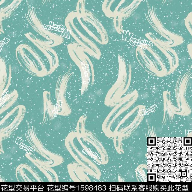 笔触斑点字母数码印花华亿平台下载（图片编号: 1598483） - 瓦栏（Walan）