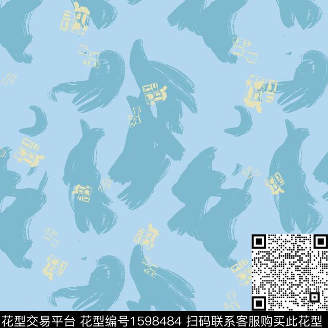 抽象笔触数码印花华亿平台下载（图片编号: 1598484） - 瓦栏（Walan）