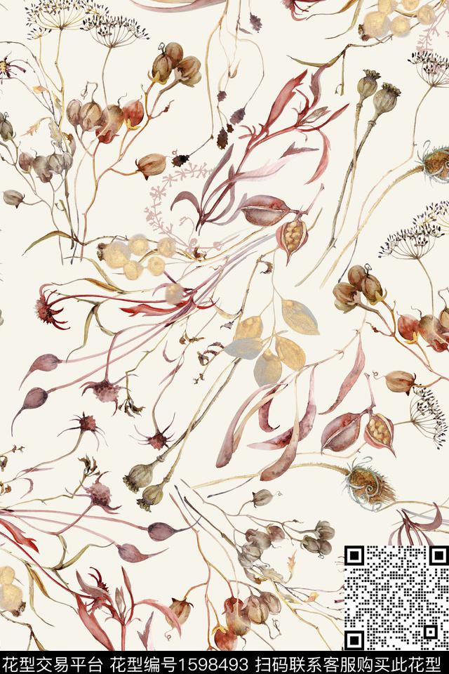 水彩植物花卉数码印花华亿平台下载（图片编号: 1598493） - 瓦栏（Walan）