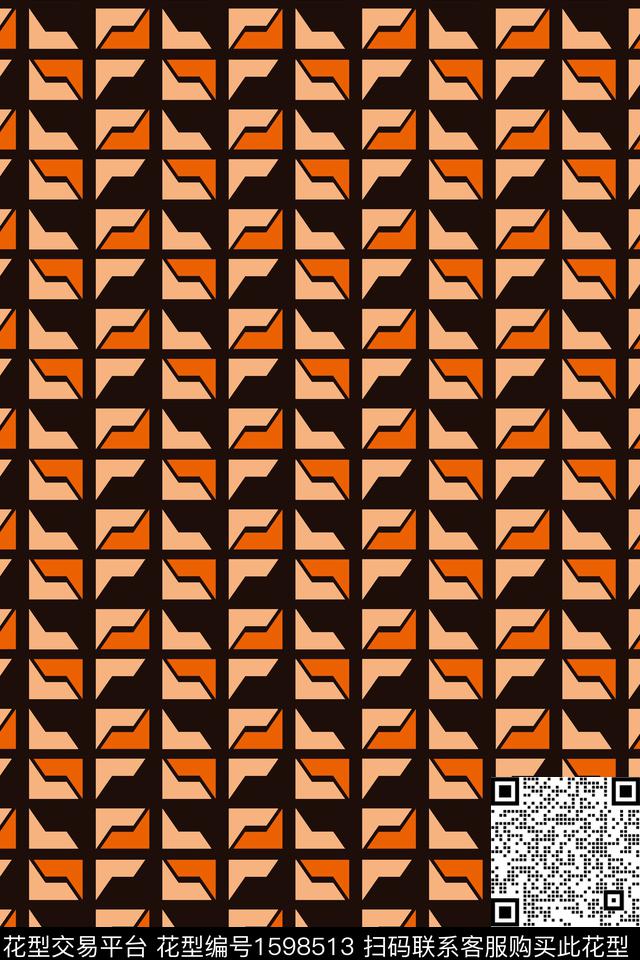 黑底几何拼接传统印花华亿平台下载（图片编号: 1598513） - 瓦栏（Walan）