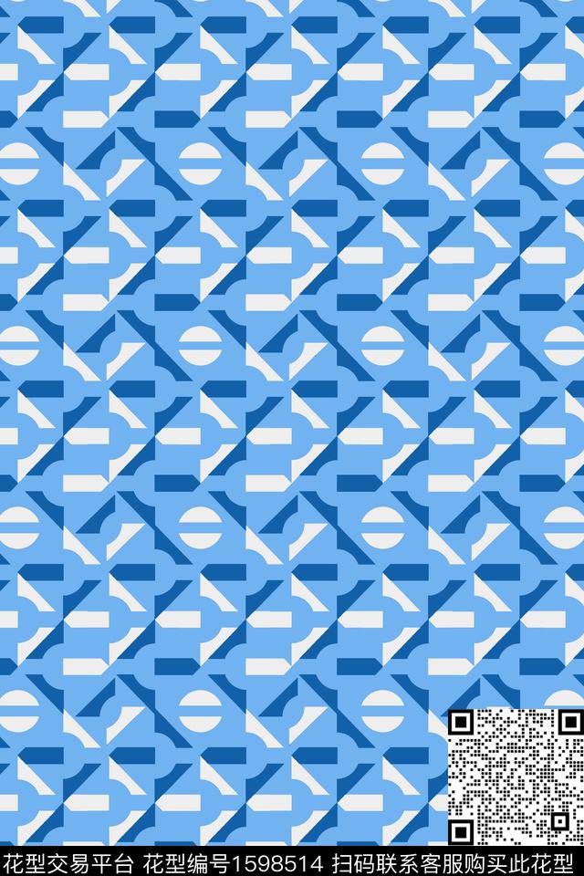 几何蓝色混合拼接传统印花华亿平台下载（图片编号: 1598514） - 瓦栏（Walan）
